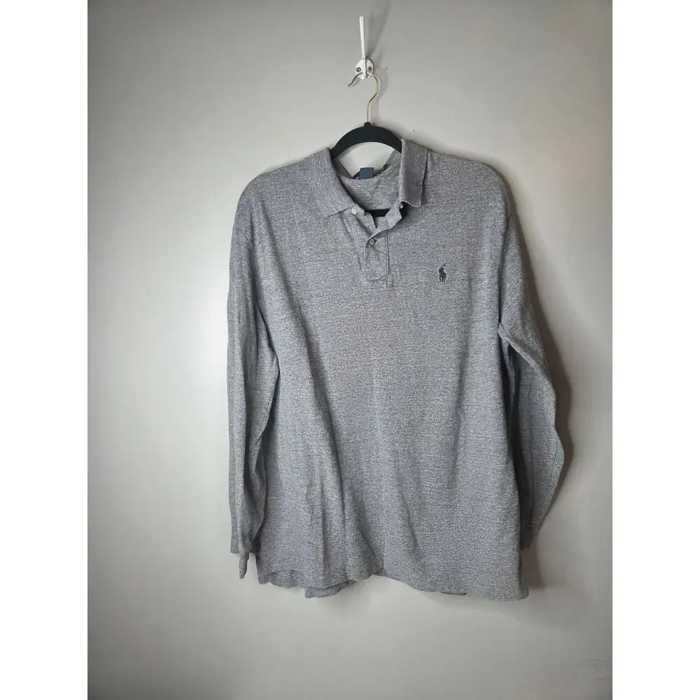 Polo Ralph Lauren Mens Size XL Gray Green Embroidary Pony Long Sleeve Polo Shirt